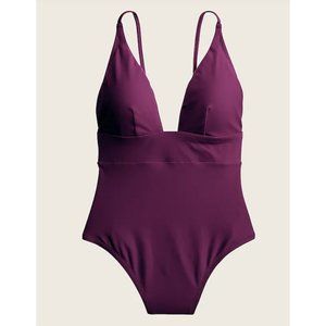 J.Crew $110 Deep V-Neck French One Piece Swimsuit Iris Purple Sz 24 L2584